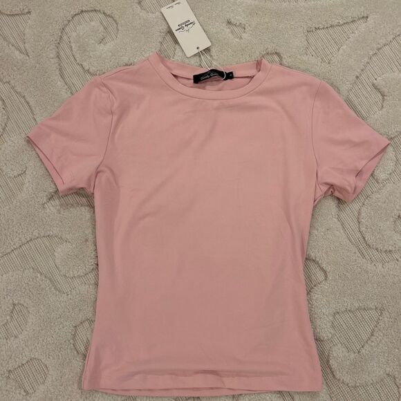 NWT Trendy Queen Cropped Short Sleeve Top Light Pink - Picture 3 of 5